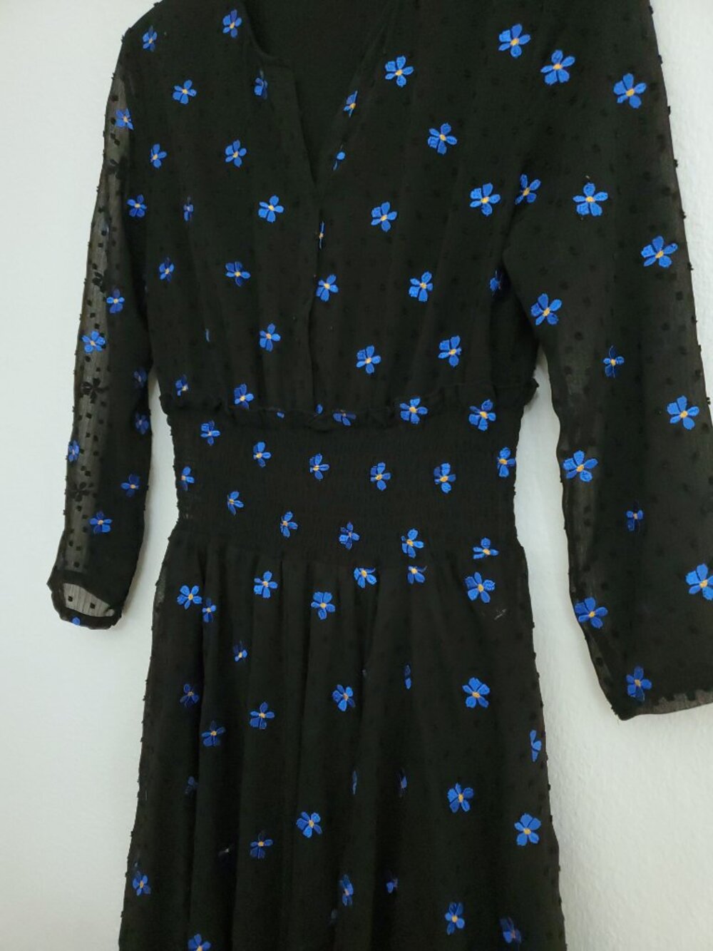 Maje Swiss Dot Floral Blue Daisy Embroidered Chiffon Dress - Picture 5 of 15